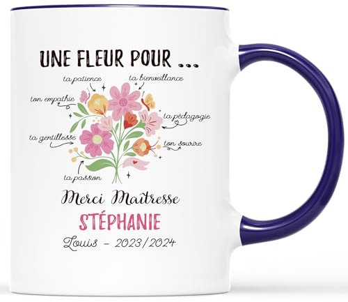 Cadeau Plus Mug Personnalisé Prénom Merci Maîtresse - Cadeau personnalisé maitresse, cadeau maîtresse, mug personnalisé merci maitresse, tasse maitresse d'école (Marine)