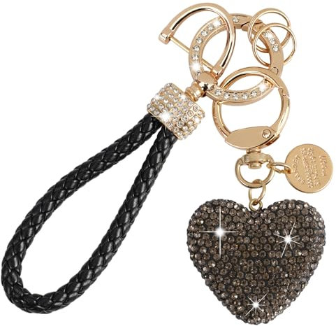 MWOOT Schlüsselanhänger Auto Schlüsselanhänger Herz mit herzförmigem glitzerndem Strassanhänger für Taschenrucksack Handtaschenanhänger für Frauen, Grau