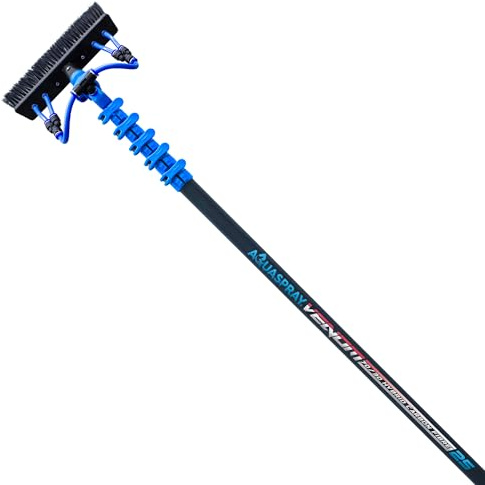 Equip2clean Aquaspray Venom Hybrid Waterfed Window Cleaning Pole | 70% Carbon / 30% Fiberglass | 25ft | Anti-Spin Clamp Technology | 5-Section Telescopic | Professional Window Cleaning Equipment