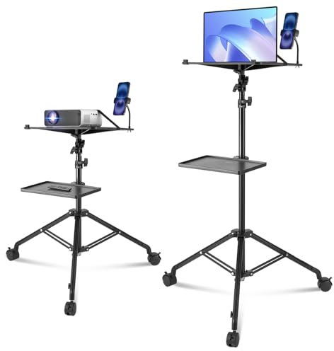 VEVOR Support de Projecteur avec Roues, Trépied pour Vidéoprojecteur Hauteur Réglable 79,5-171 cm, Stand de Vidéoprojecteur Ordinateur Portable, 2 Plateaux, Support de Téléphone, Maison Bureau Studio
