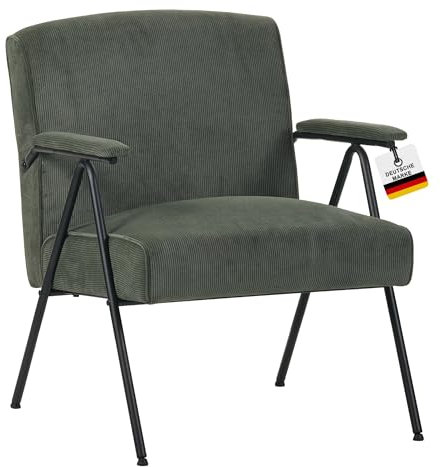Albatros Designer Vintage Sessel Stanford, mid Century modern hochwertiger Cord Stoff Bezug in Grün, sehr bequemer Federkern, Relaxsessel Loungesessel für Wohnzimmer, Schlafzimmer