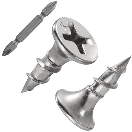 ORTAVA Lot de 200 vis pour construction rapide M4 x 16 mm, phosphatées, filetage grossier, avec embout de vissage, vis pour panneaux d'aggloméré avec tête trompette et entraînement cruciforme, argent