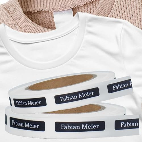 Kiwistar - 100 Namensschilder für Kleidung Rolle 6x1 cm - schwarz - Namensaufkleber Kinder Schule zum aufbügeln mit Bügeleisen - Wäscheetiketten zum aufbügeln - Wunschtext waschmaschinenfest