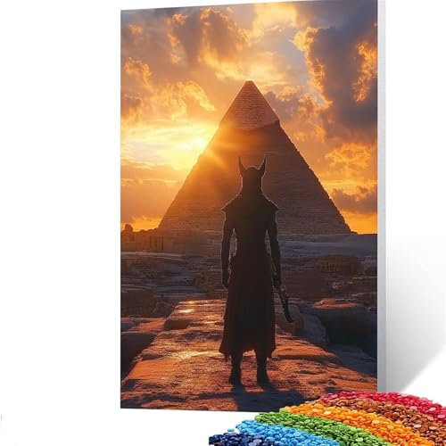 5D Diamond Painting Kinder Pyramide, DIY Diamant Painting Bilder Anubis, Bastelset Erwachsene Enthält Ein Komplettes Set Diamond Painting Zubehör für Deko Wohnzimmer, Geschenk 100 x 135 cm GYL417