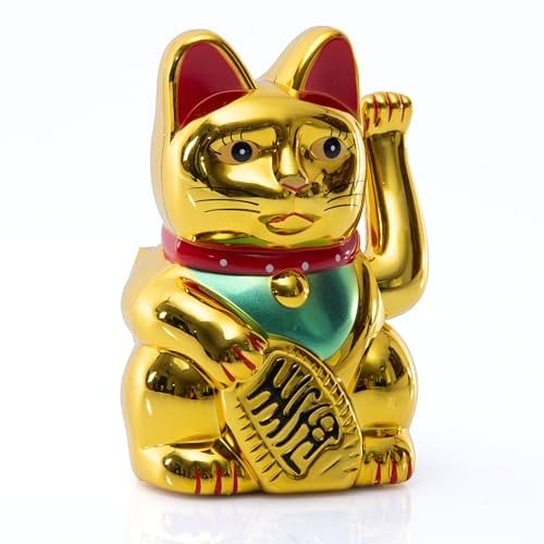 TruWare Just Camp Winkekatze Maneki Neko Glückskatze in versch. Größen 9,5 cm - 15-18 cm Glücksbringer Katze Solar (Gold 15 cm)