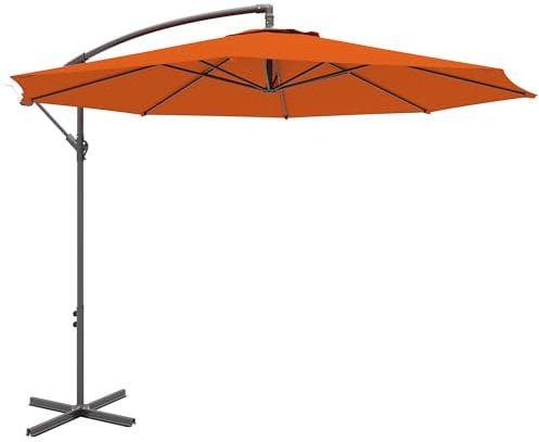 Outsunny 3(m) Garden Banana Parasol Hanging Cantilever Umbrella with Crank Handle, 8 Ribs and Cross Base for Outdoor, Sun Shade, Orange