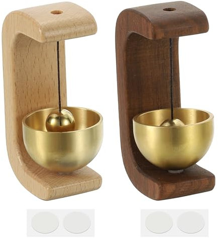 PATIKIL 2 Set Shopkeepers Bell, Wood Door Chime Hanging Door Bell Self-adhesive Hanging Jingle Bells for Door Opening Business When Entering Refrigerator Car, C-Shape