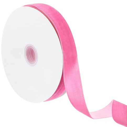 QUARKZMAN Ruban Velours, 1 x 20 Yards Rose Vif Velours Vintage Ruban De Finition Tissu Velours Face Unique Rubans Velours Pour Emballage Cadeau Noël Mariage Décoration Arc DIY Artisanat