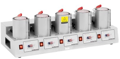 MSW Mug Press - 5-in-1, prints 5 mugs simultaneously, adjustable pressure for various sizes, independent digital displays, perfect for advertising and gifts, max 250 °C, LED timer, heat transfer unit