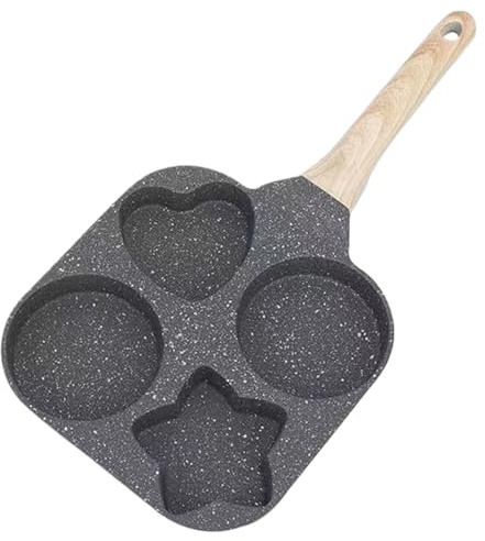 Eierpfanne mit 4 Löchern, Herz-Stern und zwei Kreisen, Burgerschmerzen, Multi-Aluminium-Spiegeleier-Pfanne, visuell unverwechselbare Ergebnisse, antihaftbeschichtet, Bratpfanne mit 4 Löchern