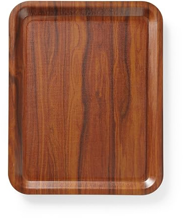 HENDI Serviertablett, AmberBox, Rutschfester Gummibeschichtung, Schock- und bruchfest, flachem Rand, Gastro Tablett, Tablett, 460x360mm, Holzoptik