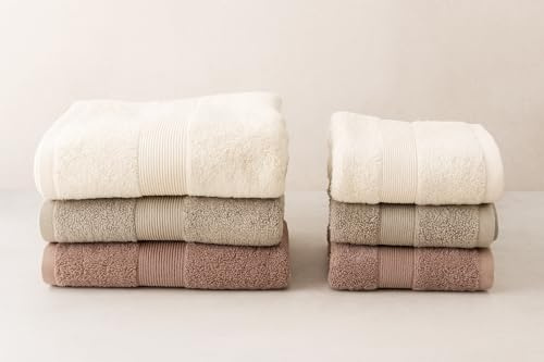 imi shop Set Asciugamani Bagno 6 Pezzi, 3 Asciugamani Viso 55x100 cm e 3 Asciugamani Ospite 40x60 cm, 100% Cotone, Spugna 300g/m² (Beige-Tortora)