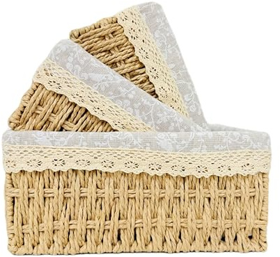 Dasellfa Aufbewahrungskorb Korb Geflochten, Körbe Aufbewahrung Bad Wickeltisch Organizer Flechtkorb 3er-Set, Multifunktional Organizer Box für Kinderzimmer, Küchen, Wohnzimmer (A)
