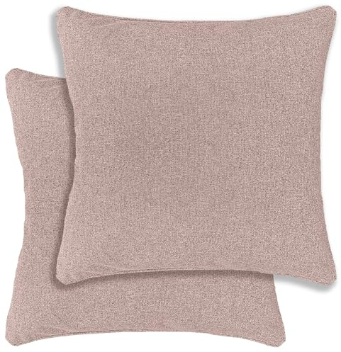 Enhanced Living Austin/Dallas Cushion Cover Pair Blush Pink 43x43cm | Textured Linen Look Cushion Covers Piped Edge, Double-Sided, Zip Opening, Covers Only, No Inserts