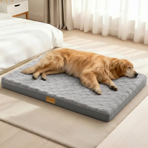 Jolibean Orthopädisches Hundebett Große Hunde, 122x76cm, Grau | Wasserdichtes Hundekissen mit Eierkarton-Schaumstoff, Hundematratze mit Rutschfester Unterseite, Abnehmbarem Waschbarem Bezug