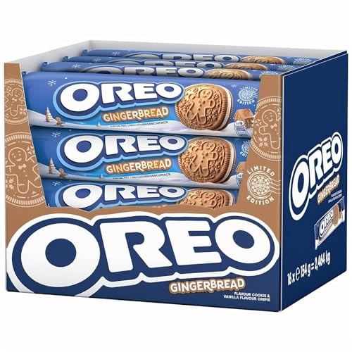 Oreo Gingerbread, Galletas de Jengibre y Canela Rellenas de Crema de Vainilla, Edición Navidad- Pack de 16, 154 g