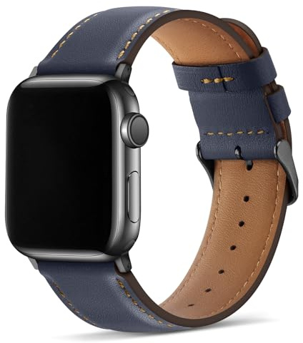 Tasikar Bands Compatible with Apple Watch Strap 42mm(Series 11/10) 41mm 40mm 38mm men Genuine Leather Replacement Bracelet Band Compatible with iWatch SE Series 11 10 9 8 7 6 5 4 3, Deep Blue
