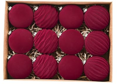 Violiica Beflockte Weihnachtskugeln, 8 cm, 12 Stück, Samt, Weihnachtsschmuck, elegante Urlaubsdekoration für jedes Rot, Grün, Blau