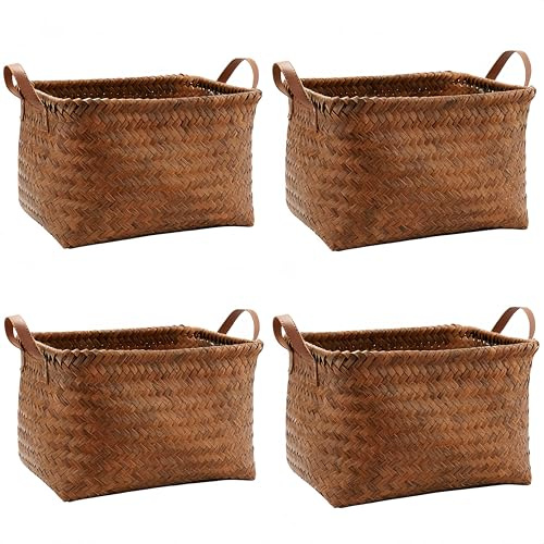 Uwenkjie woven storage basket、large wicker storage baskets、baskets for shelves、dirty clothes basket 4-piece set (size: 38x26x25)