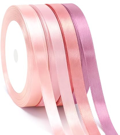 G2PLUS 4 Colori Nastro Raso Fagiolo Rosa,10mm x 22m Nastri di Raso Sfumata