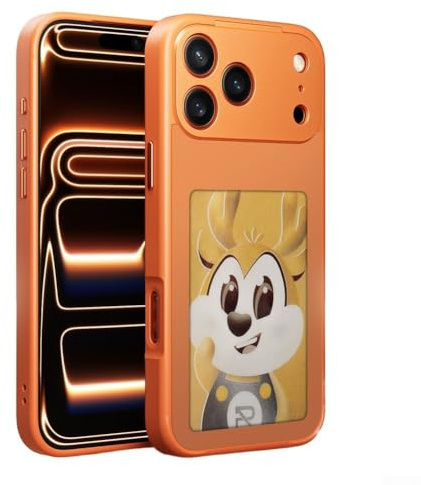 Anpassbare E-Ink für iPhone 17 Pro Max, mit NFC-Technologie und DIY-Bild-Display, für 16, 16 Pro, 16 Pro Max, 17, 17 Pro, 17 Pro Max (17 Orange)