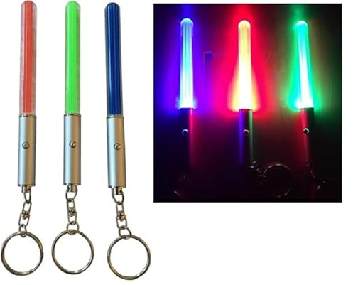Lot de 3 porte-clés LED avec épée lumineuse - Mini épées lumineuses rouges, bleues et vertes - 13 cm - Souvenir de fête, cadeau