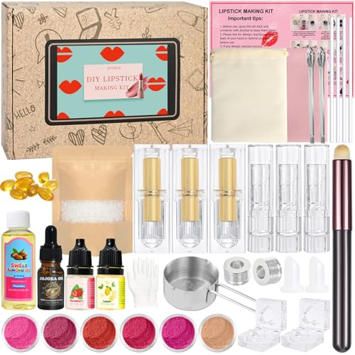 JUYRLE Lippenstift Selber Machen, DIY Lipgloss Make up Set Als Geschenk | Kreative Bastelset Erwachsene Lip Gloss Kosmetik Making Kit, Als Geburtstag Geschenk für Teenager / Mädchen / Frauen / Girl