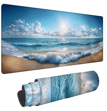 Gaming Mauspad XXL 800x400x3mm, Strand Anti -Rutsch Mousepad XXL, Landschaft groß Schreibtischunterlage, Waschbares, rutschfeste Gummibasis, Nähten an Den Kanten für PC, Maus und Tastatur -35504