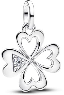 PANDORA ME Charm 793034C01 - Medaglione a forma di cuore con quadrifoglio placcato in oro 14 carati e zirconi cubici, ciondolo reversibile compatibile con ME Moments