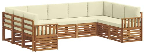 vidaXL Sofagarnituren 9 pcs Natur und Creme Massivholz Akazie, Moderne Gartenbank, strapazierfähige Eckmöbel für draußen, gemütliches Loungeset für Terrasse und Patio