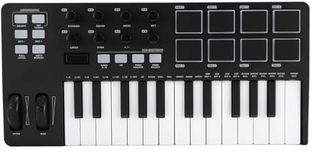 Jectse 25 Key USB MIDI Keyboard Controller, Portable Lightweight Music Production Keyboard with 8 Backlit Drum Pads, 8 Knobs, Arpeggiator, DAW Software, for Mac PC