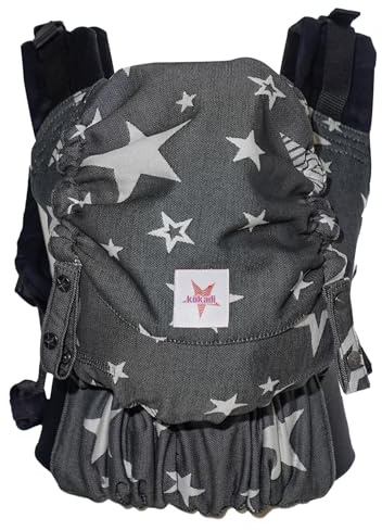 KOKADI Babytrage Flip Diorite Stars (Babysize) – Ergonomisch, sicher & anpassbar, handgefertigt aus 100% Bio-Baumwolle – Ab Geburt bis 15 kg, einfach anzulegen, ideal für den täglichen Gebrauch – Grau