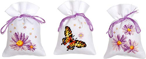 Vervaco Point de Croix compté: Sacs Pot-Pourri: Astors Violets: (Ensemble de 3)
