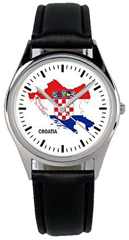 KIESENBERG Armbanduhr Kroatien Geschenk Artikel Idee Fan Damen Herren Unisex Analog Quartz Lederarmband Uhr 36mm Durchmesser B-1098