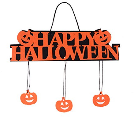 EROSPA® – Puerta de Cartel Happy Halloween Puerta de Colgante Ventana Cartel Calabaza Fantasma Decoración Pared Decorativa Party Puerta Decoración Colgar Negro Naranja