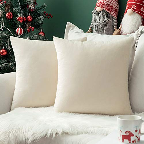 MIULEE 2er Set SAMT Weihnachten Kissenbezug Kissenhülle Dekorative Dekokissen Sofakissen Lendenkissen Wurfkissenbezug mit Verstecktem Reißverschluss Sofa Schlafzimmer 18x18 Inch 45x45 cm Creme weiß