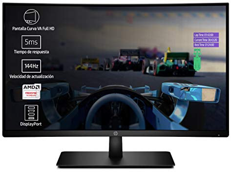 HP 27x Monitor Gaming Curvo, Schermo VA Antiriflesso FHD 27, Tecnologia AMD FreeSync, Tempo di Risposta 5 ms, Refresh Rate 144 Hz, Regolabile Inclinazione, Compatibile VESA, DisplayPort, HDMI, Nero