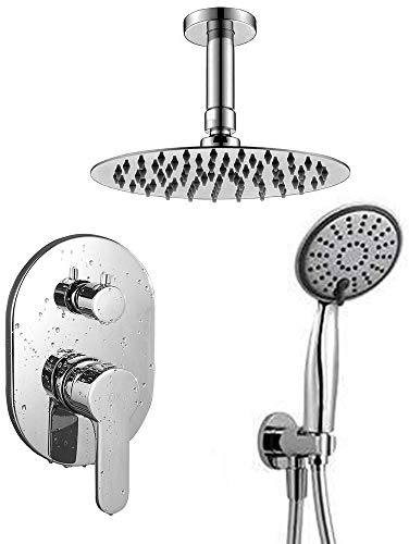 Kibath 436351 Robinet mitigeur encastrable Val Sortie plafond Finition ronde chrome brillant. Comprend un support avec prise d'eau, flexible en PVC argenté, bras de douche et pulvérisateur extra plat.