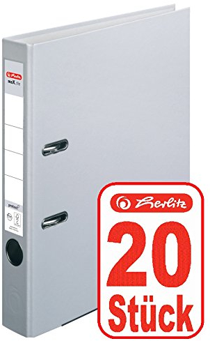 Herlitz 9942582 Ordner maX.file protect A4 5cm grau, PP-Kunststoffbezug/Papier hellgr. besch. 20er Packung (grau | 20er)