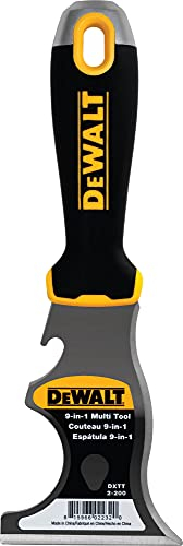 DEWALT DXTT-2-200 - Herramienta pintor 9 en 1, raspador recto, curvado, gubia, limpiador rodillos, abrelatas, abrebotellas, sacaclavos, destornillador, martillo, acero carbono, mango de agarre suave