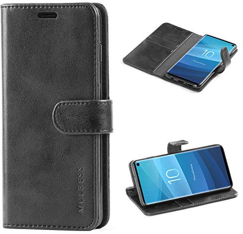 Mulbess Handyhülle für Samsung Galaxy S10 Hülle, Leder Flip Case Schutzhülle für Samsung Galaxy S10 Tasche, Schwarz
