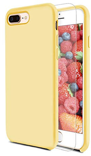 Feyten iPhone 8 Plus/iPhone 7 Plus Case [with Free Tempered Screen Protector], Liquid Silicone Gel Rubber Soft Touch Cover Full Protective Case for iPhone 8 Plus/iPhone 7 Plus 5.5 (Lemon Yellow)