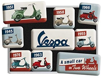 Nostalgic-Art 9 magneti da frigo retrò Vespa – Model Chart – Idea regalo per gli appassionati di scooter – Set di magneti per lavagna magnetica vintage