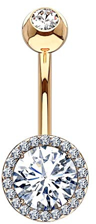 Paula & Fritz® Bauch-nabelpiercing Runder Zirkonia Umrandet 316L Chirurgenstahl Banane Bauch-Piercing Bananabell Nabel-Piercing Roségold