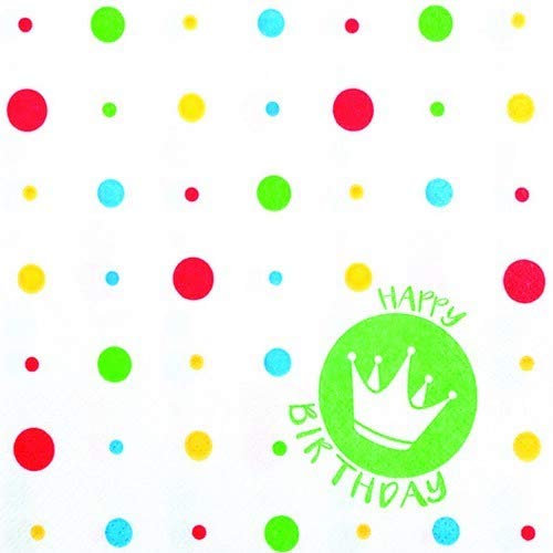 20 Servietten Bunter Geburtstag mit Krone als Tischdeko mit Punkte für den jeden Geburtstag 33x33cm