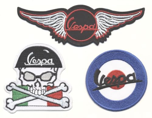 VESPA Mods Aufnäher Patches 3 Stück Motorroller Roller Piaggio Lusso Italia Italy