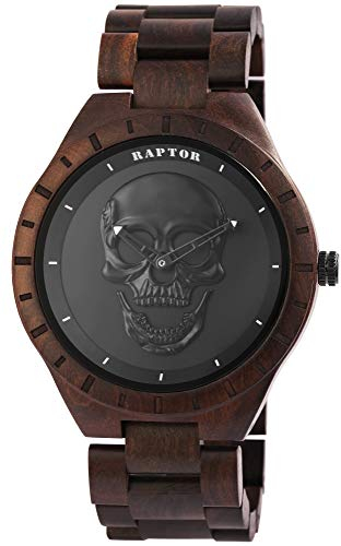 Raptor Herren-Uhr Sandelholz Totenkopf Leuchtzeiger Analog Quarz RA20300 (Sandelholz/goldfarbig)
