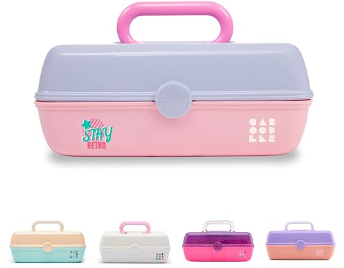 Caboodles Pretty in Petite Makeup Box, Two-Tone Periwinkle on Pink, Hard Plastic Organizer Box, 2 Swivel Trays, Fashion Mirror, Secure Latch for Safe Travel