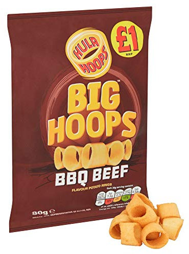 Hula Hoops Big Hoops BBQ Beef Flavour Potato Rings 80g x 12 Packs