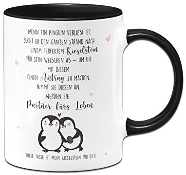 Tassenbrennerei Tasse mit Spruch Pinguin Ich Liebe Dich - Geschenk für Freundin - Kaffeetasse als Antrag - Spülmaschinenfest (Schwarz)